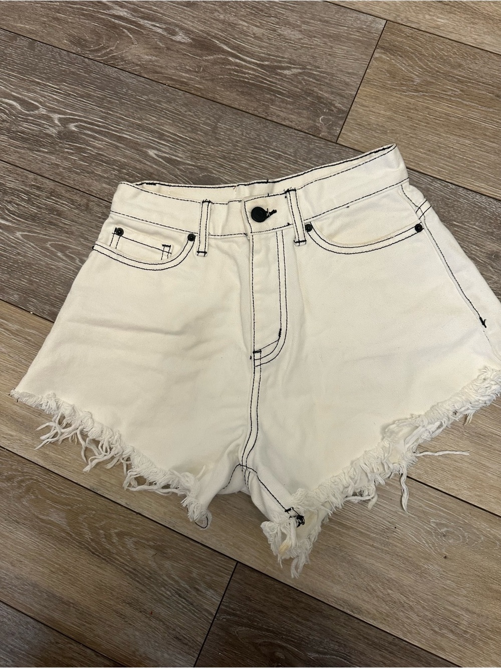 BDG Pitched Waist White Denim Shorts